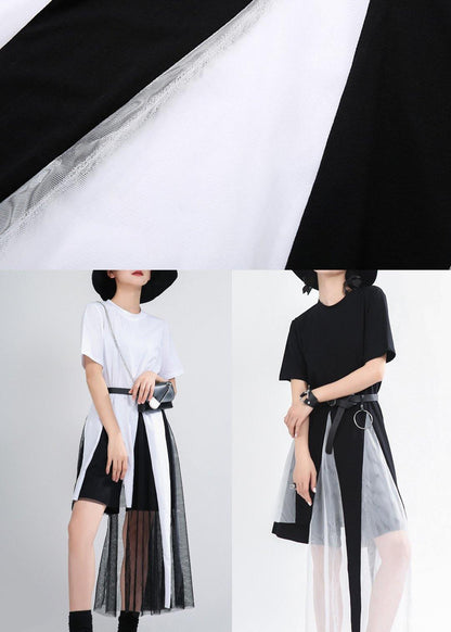 Black Asymmetrical Design Mid Summer Cotton Dress