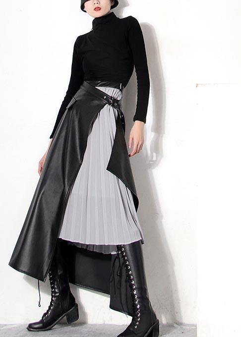 Black Asymmetrical Design Patchwork Skirts Spring