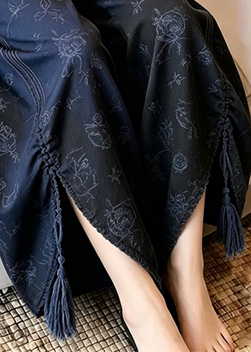 Blue Asymmetrical Print Side Open Wide Leg Pants