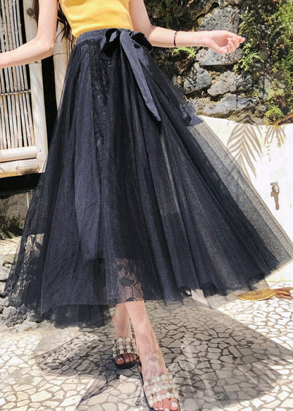Blue Cinched Patchwork Tulle Skirts Spring