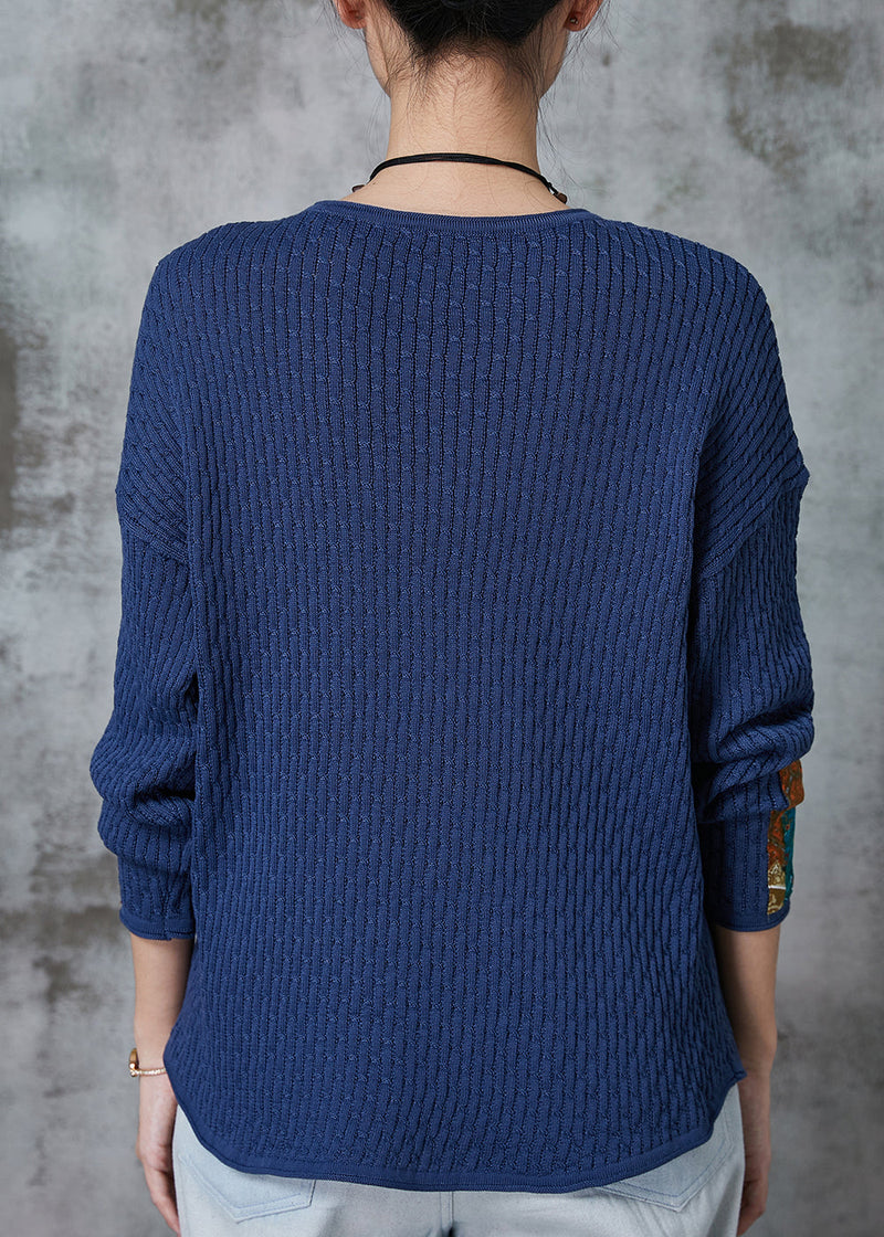 Blue Oversized Patchwork Pocket Knit Sweater Spring