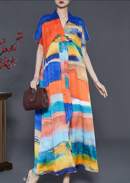 Blue Oversized Print Chiffon Beach Dress Summer