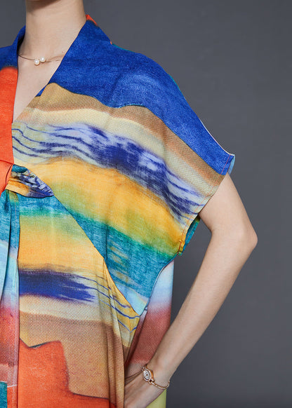 Blue Oversized Print Chiffon Beach Dress Summer