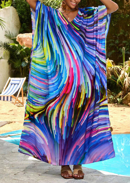 Blue Oversized Print Chiffon Robe Dresses Summer