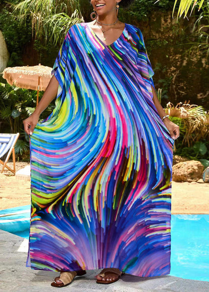 Blue Oversized Print Chiffon Robe Dresses Summer
