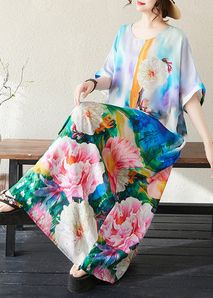 Blue Oversized Tie Dye Cotton Maxi Dresses Summer