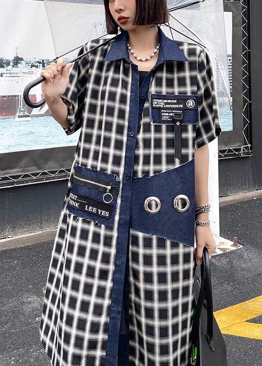 Blue Plaid Patchwork Peter Pan Collar Summer Cotton Dress