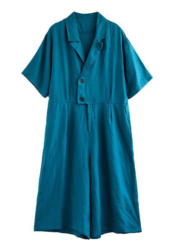 Blue Pockets Button Vacation Summer Linen Dress