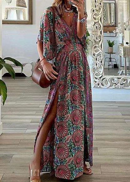 Blue Print Side Open Cotton Beach Dress Summer