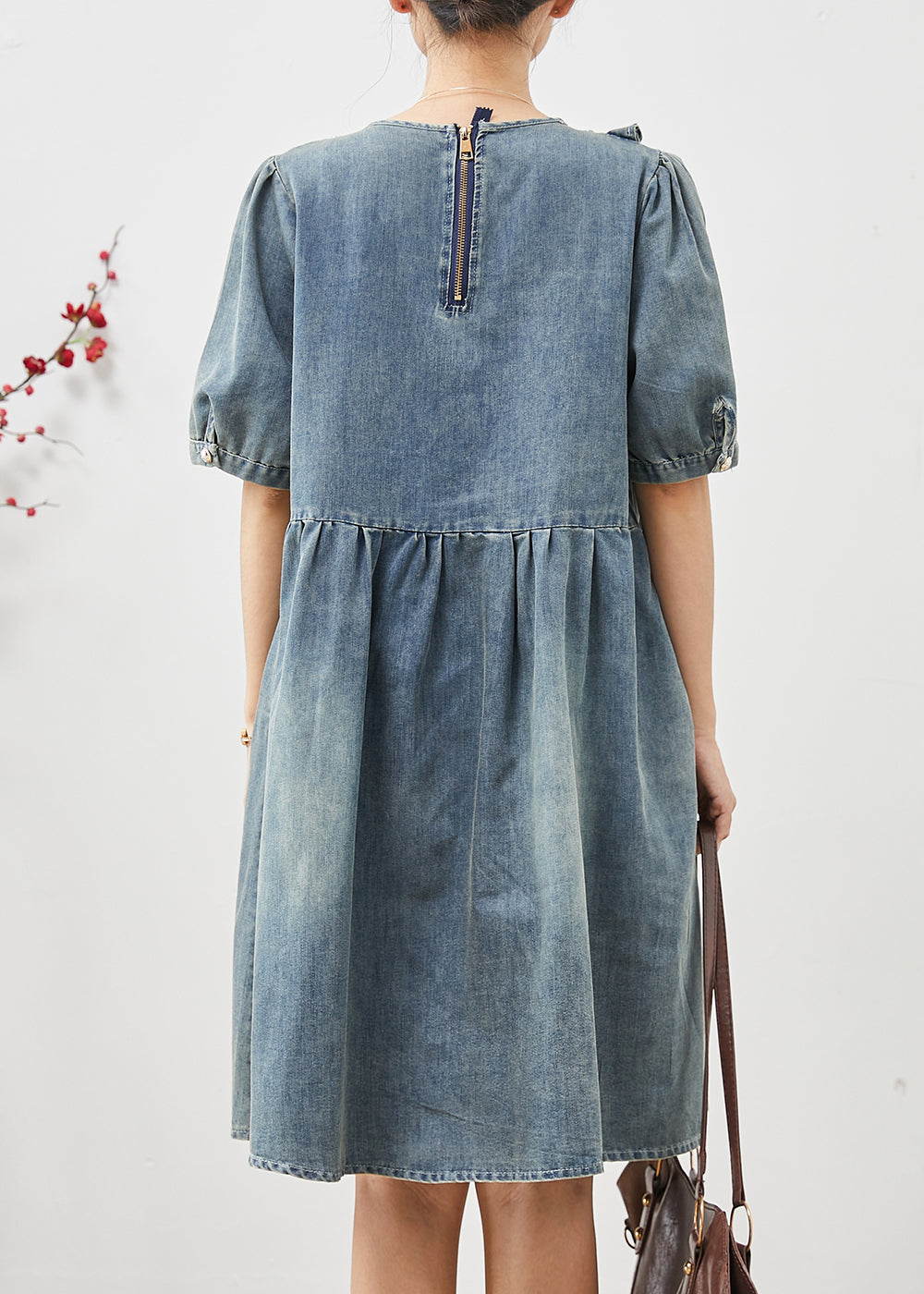 Blue Ruffled Nail Bead Denim Dresses Summer