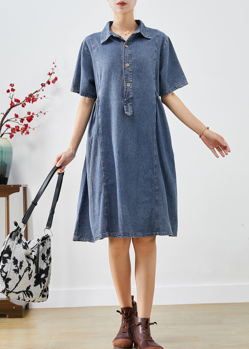 Blue Slim Fit Pockets Denim Vacation Dress Summer