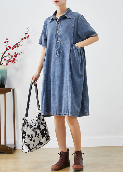 Blue Slim Fit Pockets Denim Vacation Dress Summer