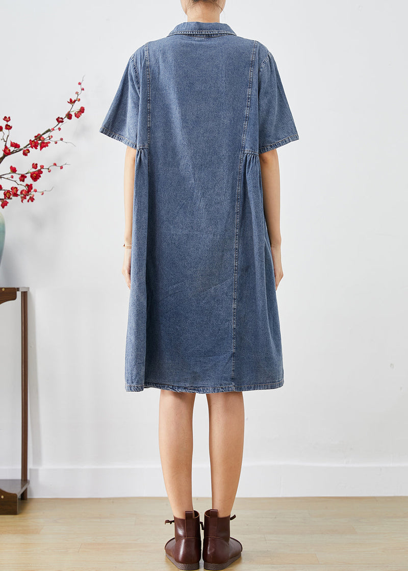 Blue Slim Fit Pockets Denim Vacation Dress Summer