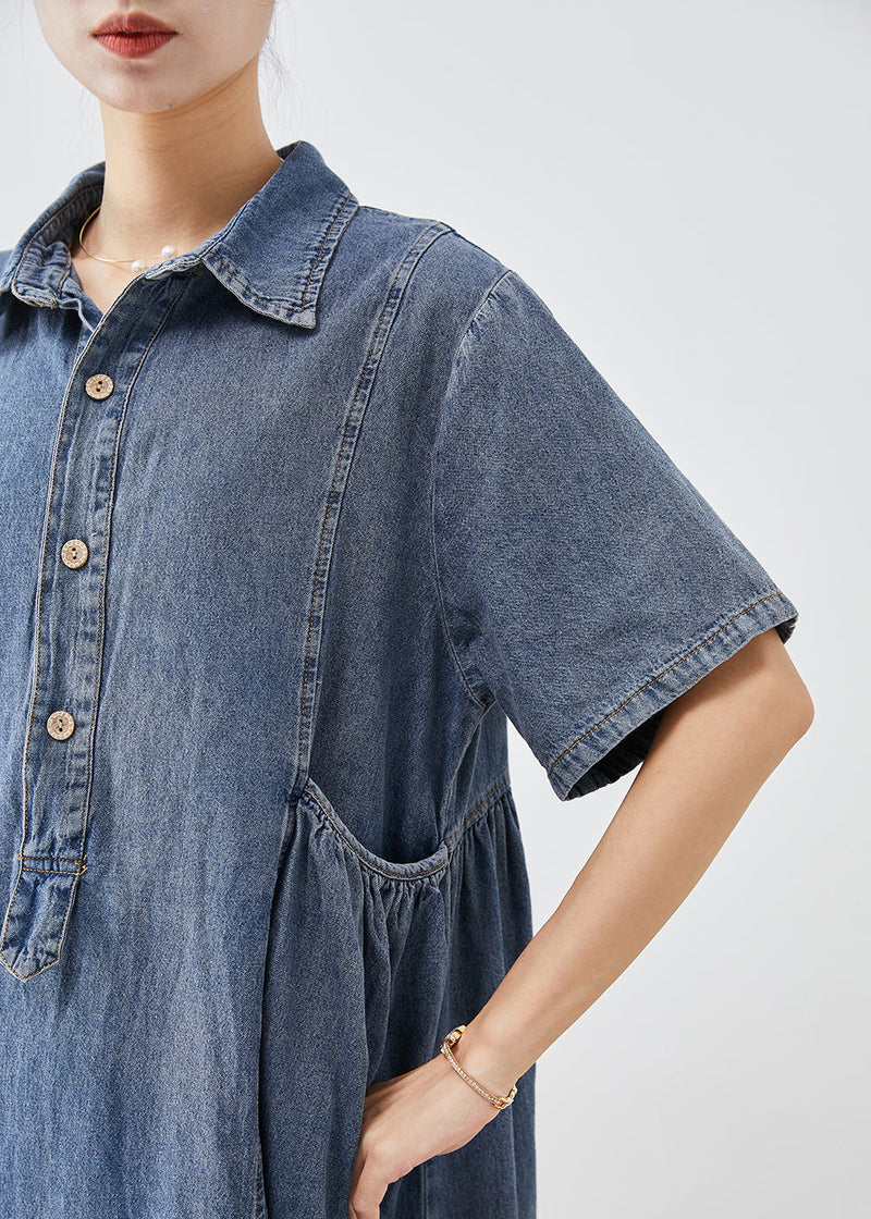 Blue Slim Fit Pockets Denim Vacation Dress Summer