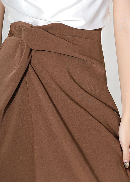 Brown High Waist Side Open Asymmetrical Design Skirts