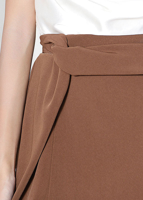 Brown High Waist Side Open Asymmetrical Design Skirts
