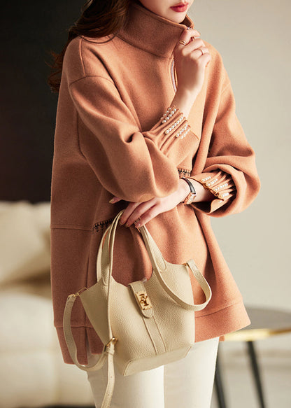 Brown Oversized Nail Bead Cotton Loose Sweatshirts Top Spring