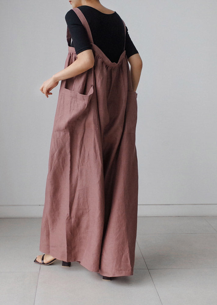 Brown Slash Neck Pockets Jumpsuit Pants Summer