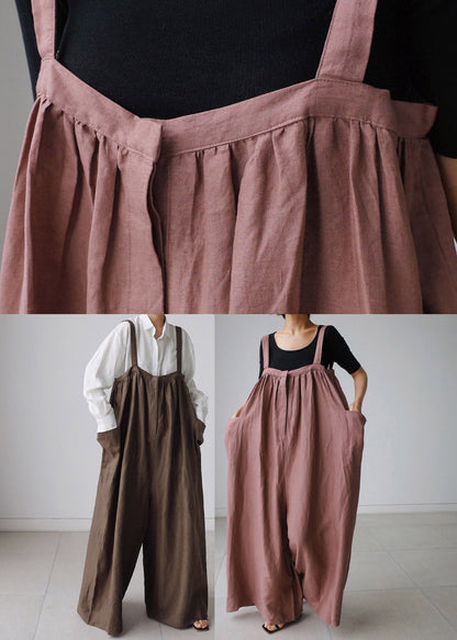 Brown Slash Neck Pockets Jumpsuit Pants Summer