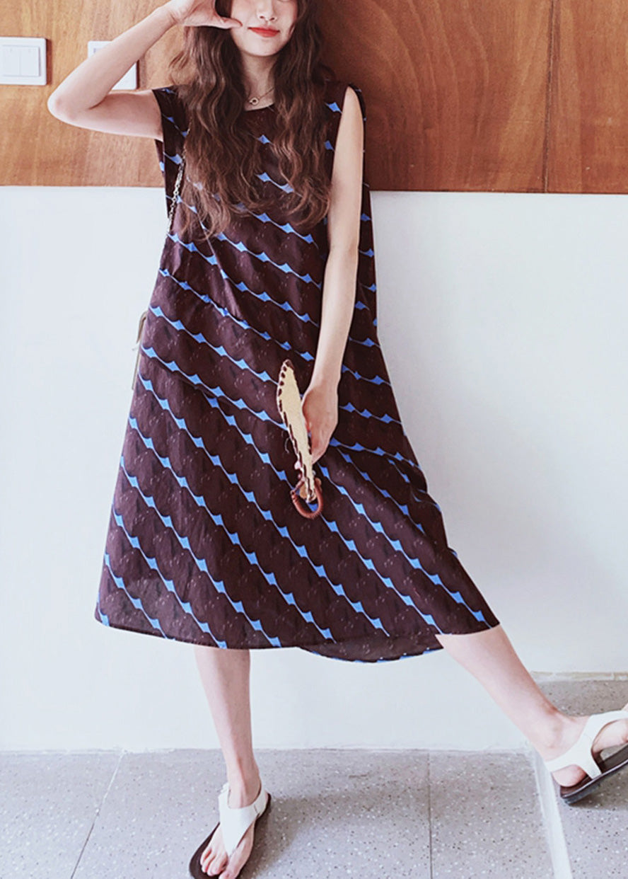 Chocolate Oversized Print Cotton a Line Dress Sleeveless