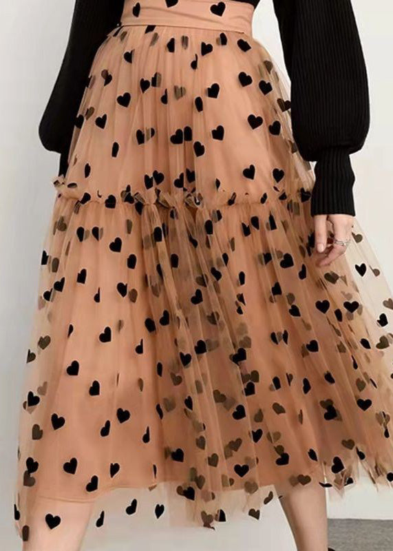 Chocolate Patchwork Loving Heart Dot Tulle Skirt Spring