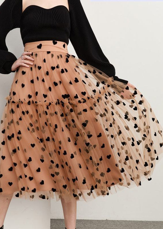 Chocolate Patchwork Loving Heart Dot Tulle Skirt Spring
