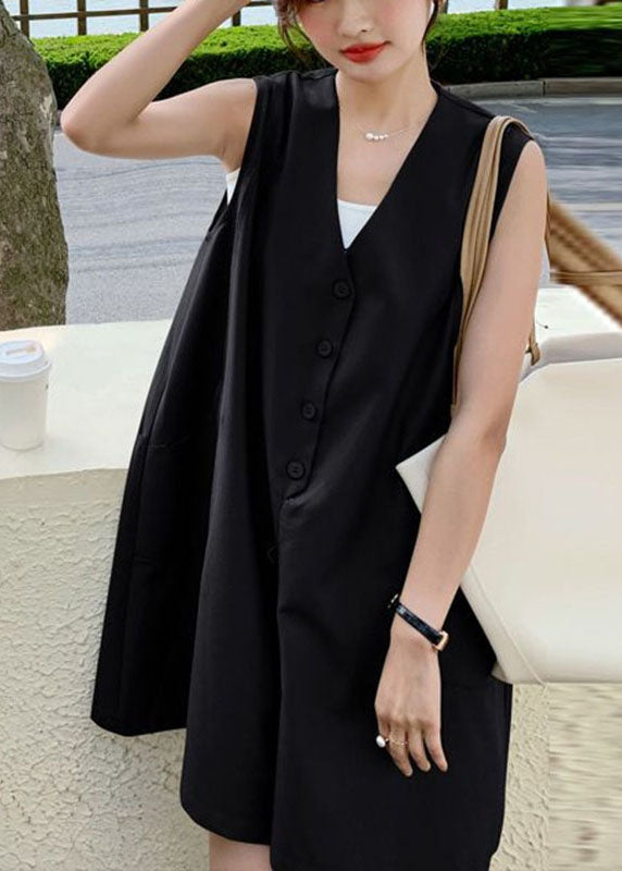 Coffee V Neck Patchwork Button Mid Dress Summer
