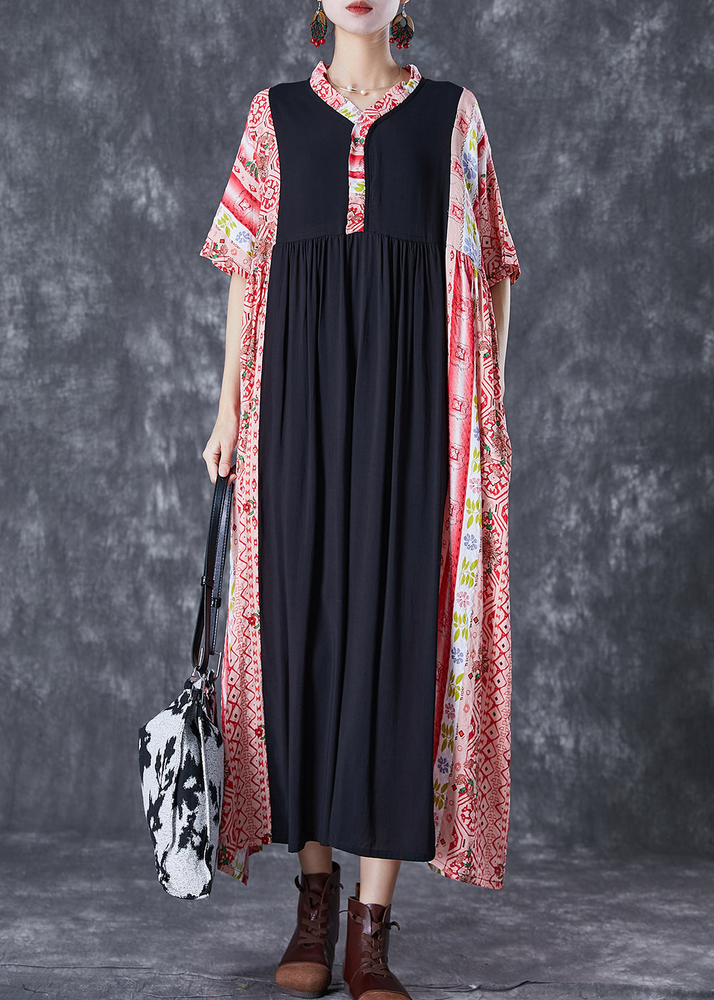 Colorblock Ruffled Patchwork Cotton Maxi Dresses Summer