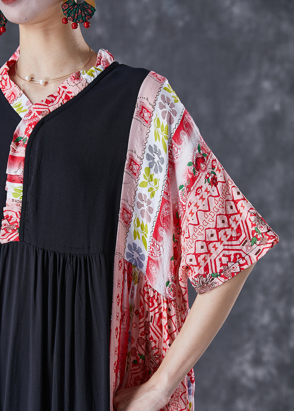 Colorblock Ruffled Patchwork Cotton Maxi Dresses Summer