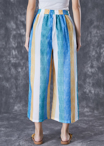 Colorblock Striped Pockets Linen Wide Leg Pants Summer