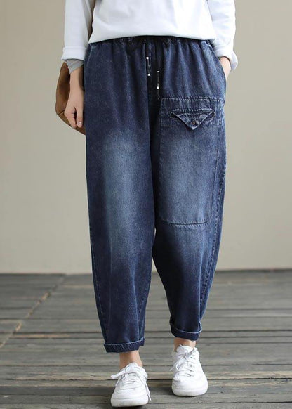 Denim Blue High Waist Loose Spring Cinched Work Outfits Wild Trousers