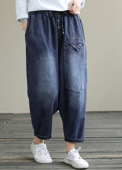Denim Blue High Waist Loose Spring Cinched Work Outfits Wild Trousers
