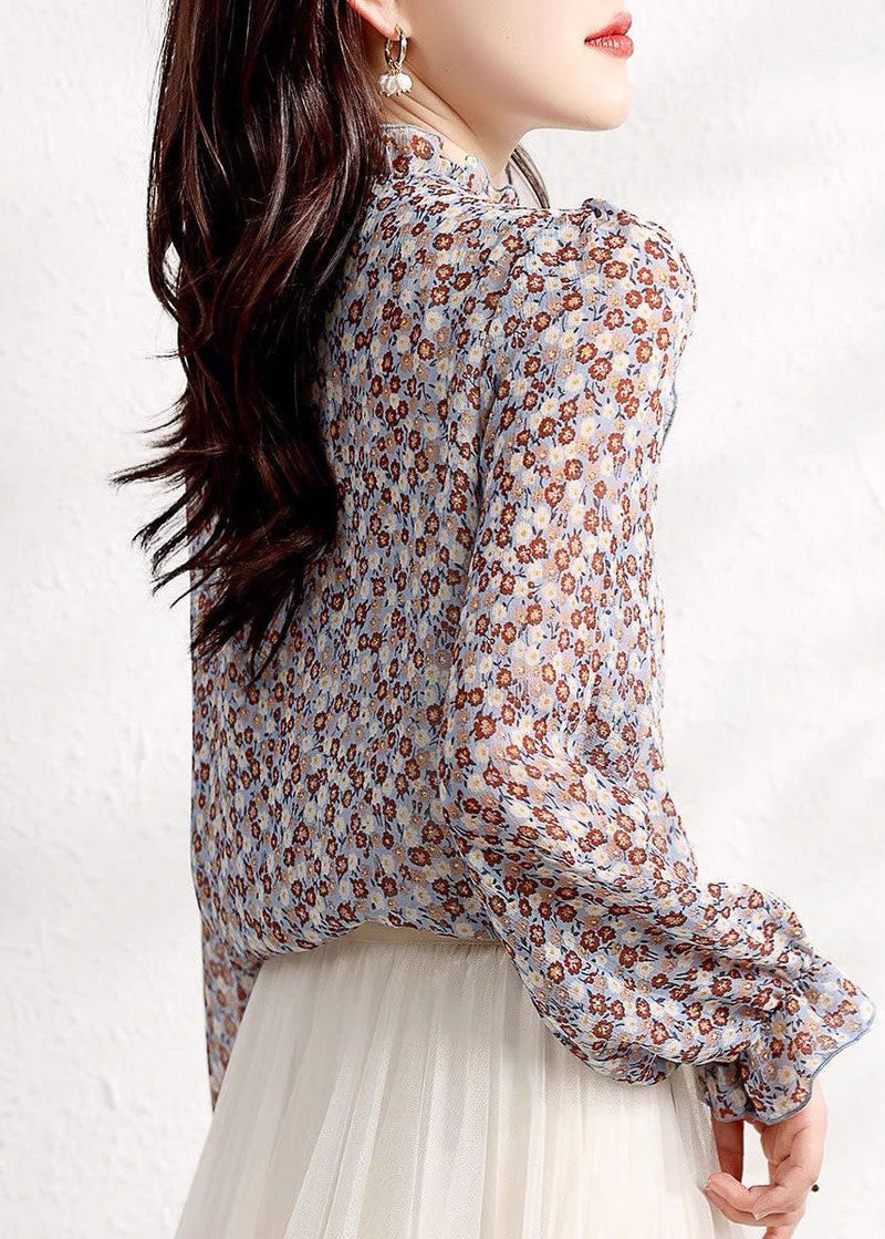Ruffled Patchwork Chiffon Shirt Tops Spring