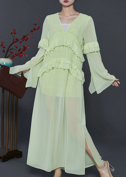 Fluorescent Green Ruffled Chiffon Beach Dresses Summer