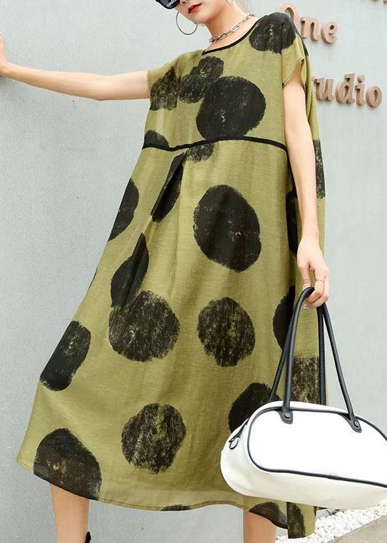 Green Dot O-neck Summer Party Dress Short Sleeve