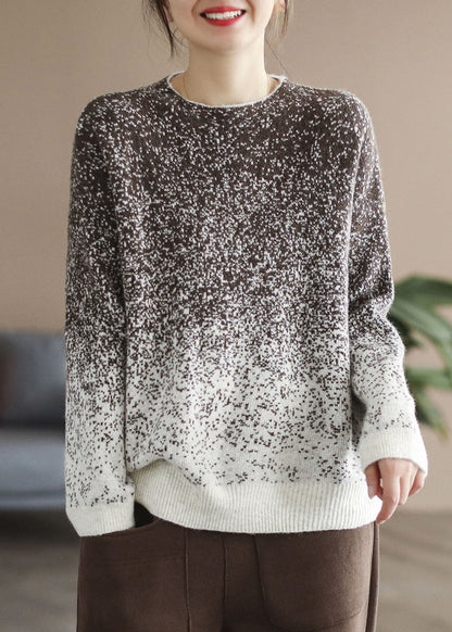 Green Gradient Color Knit Pullover Winter