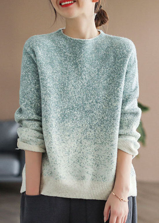 Green Gradient Color Knit Pullover Winter