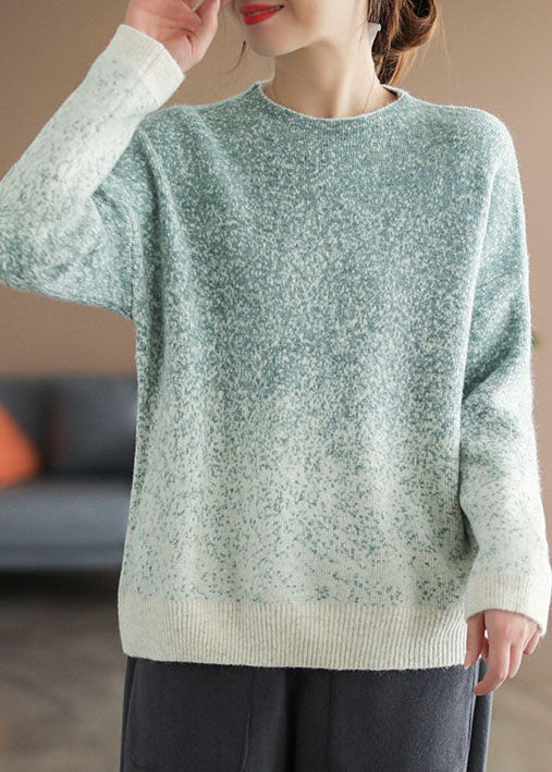Green Gradient Color Knit Pullover Winter