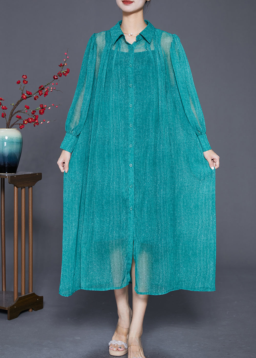 Green Oversized Draping Chiffon Two Pieces Set Summer