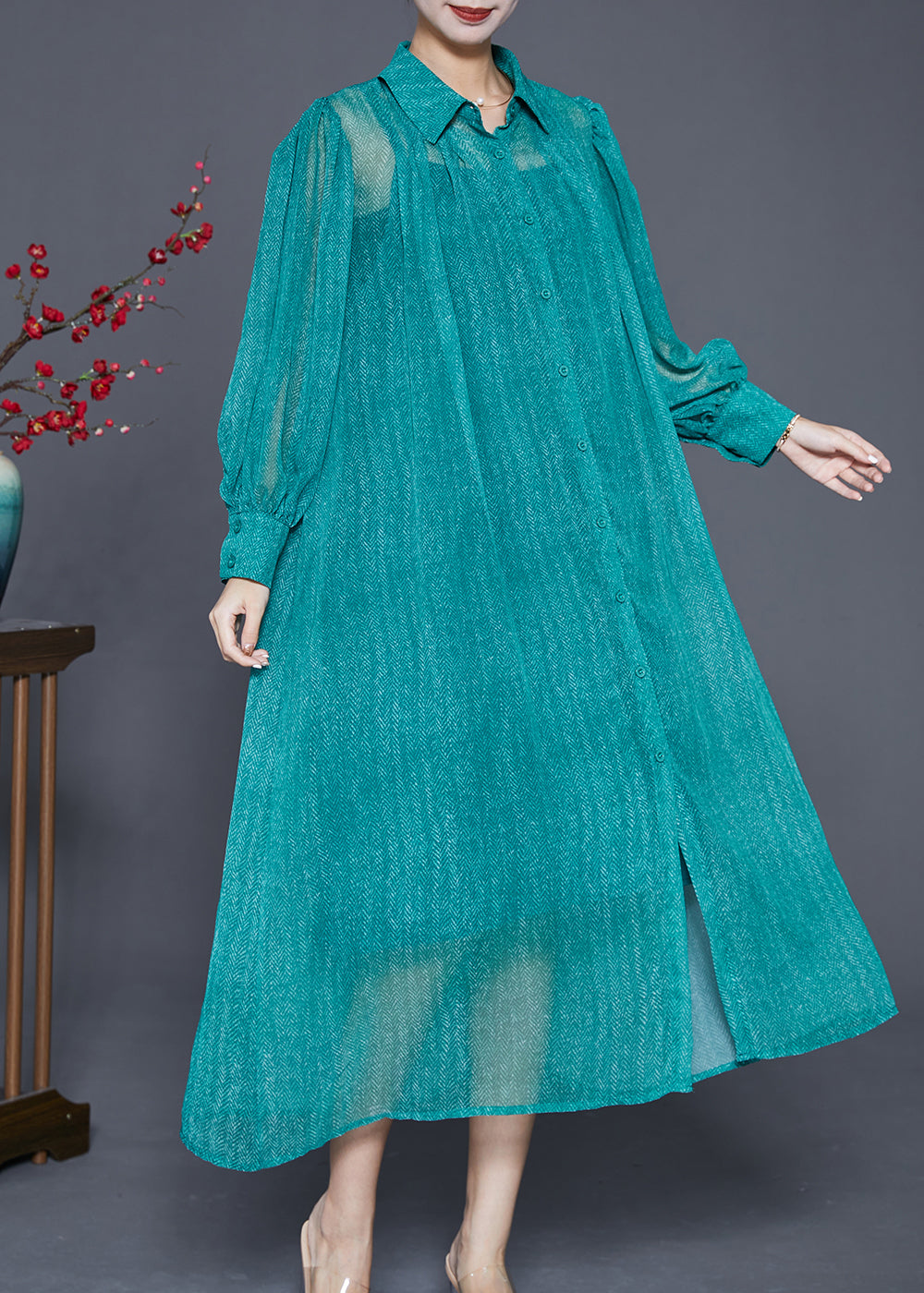 Green Oversized Draping Chiffon Two Pieces Set Summer