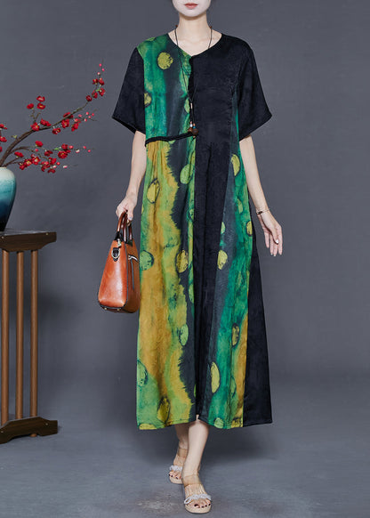 Green Oversized Patchwork Silk Long Dress Summer