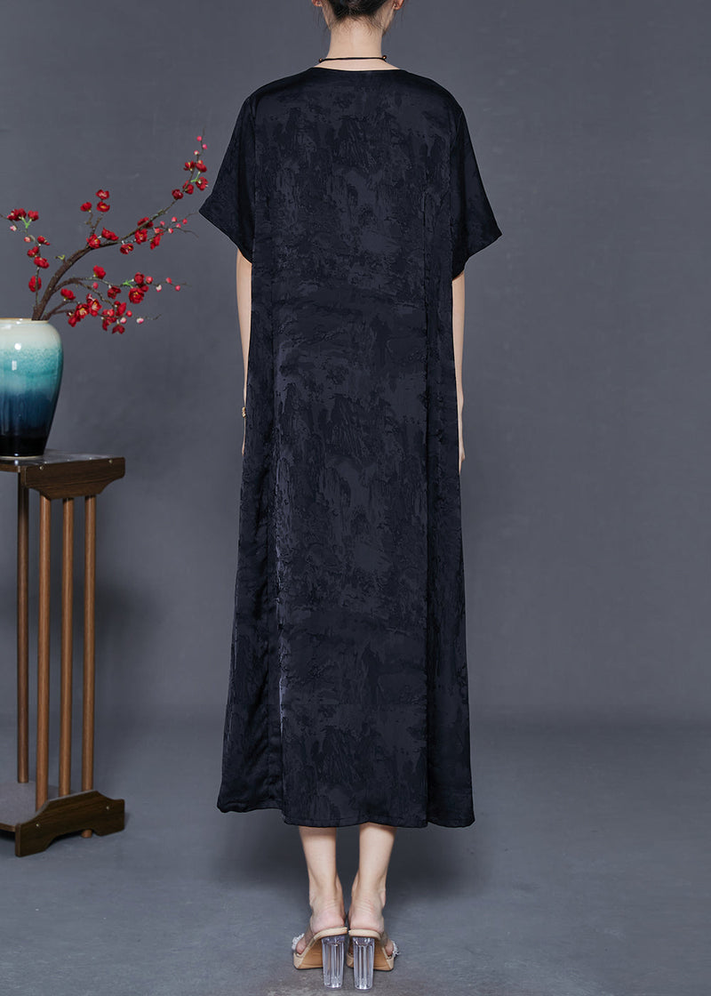 Green Oversized Patchwork Silk Long Dress Summer