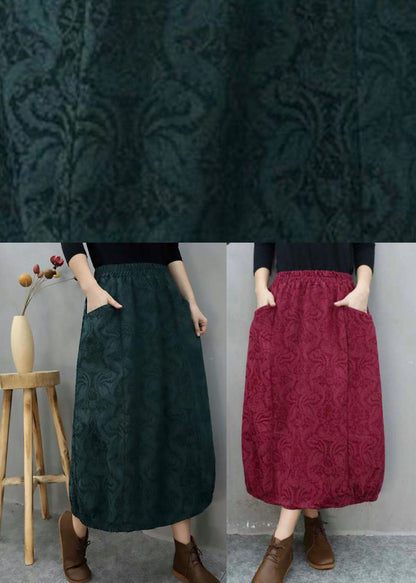 Green Pockets Jacquard Cotton Skirts Winter