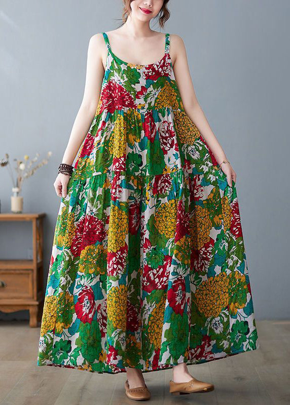 Green Print Exra Large Hem Cotton Beach Dresses Summer