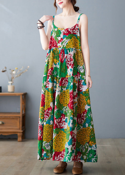 Green Print Exra Large Hem Cotton Beach Dresses Summer