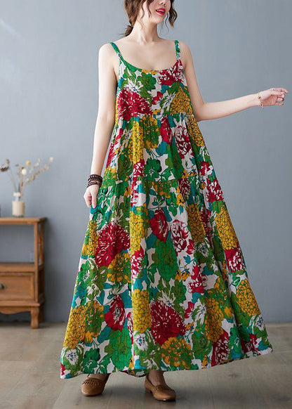 Green Print Exra Large Hem Cotton Beach Dresses Summer