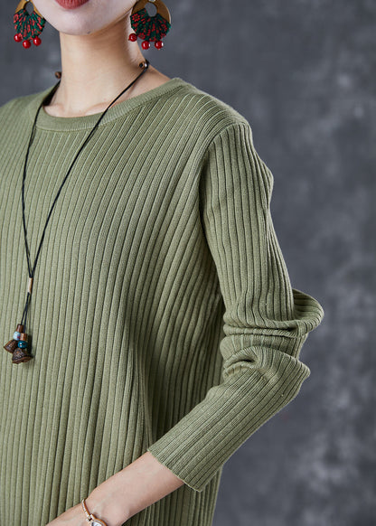 Green Slim Fit Knit Long Dress Fall