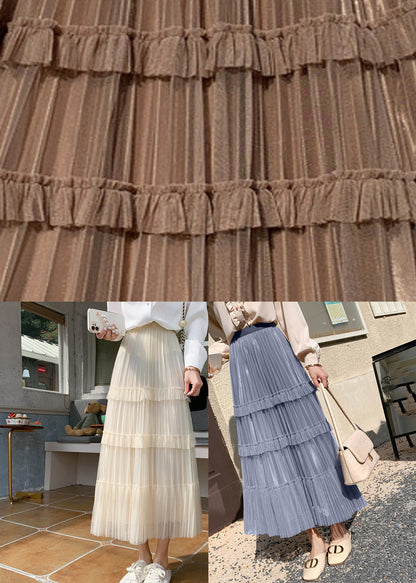 Grey Blue High Waist Wrinkled Tulle Cake Skirt Spring