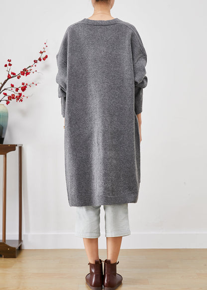 Grey Oversized Cozy Knit Cardigan Spring