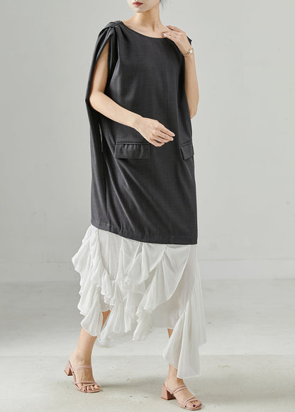 Grey Patchwork Spandex Fake Two Piece Dress Sleeveless
